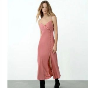 Zara pink buttoned slip dress